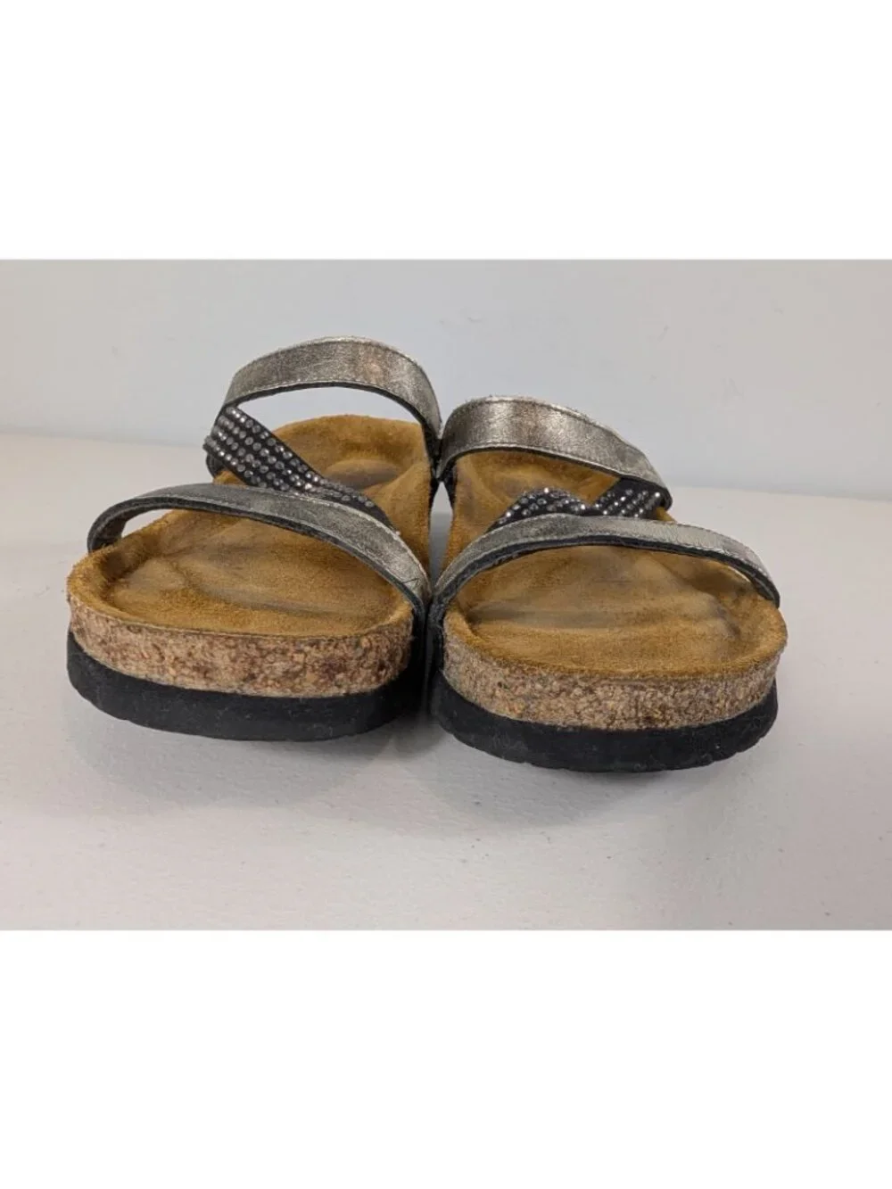 Naot Hawaii slide sandals metallic leather strap women's size 6.5